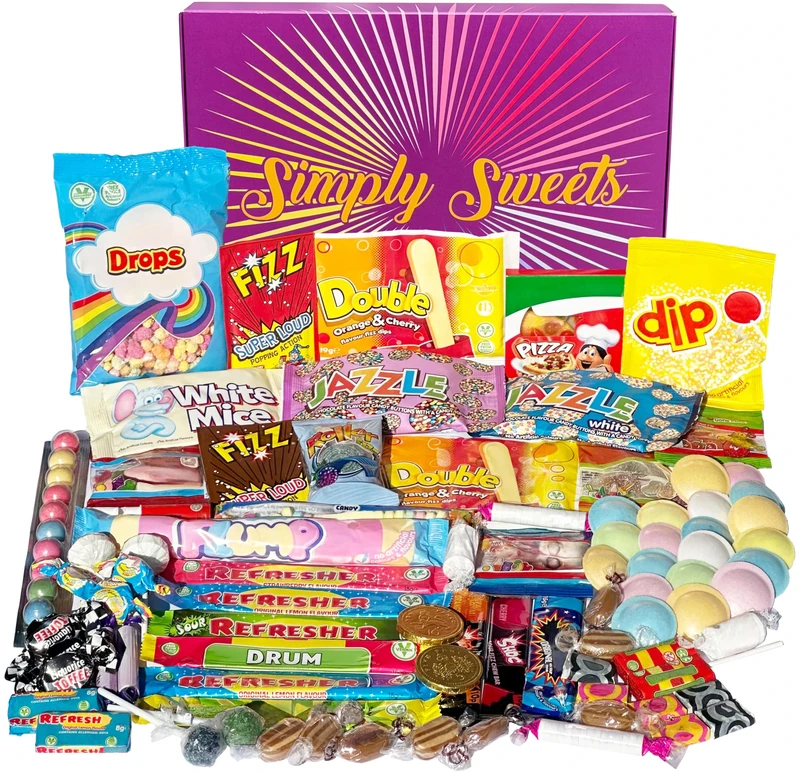 Simply Sweets mega retro sweets hamper gift box. A perfect present for Birthdays, Get Well Soon, Christmas. Packed in a fun stylish unique box.