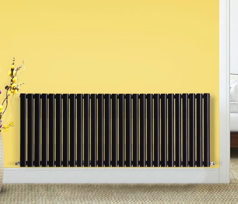 NRG Modern Horizontal Radiator Black 600x1593 Oval Single Panel Bathroom Heater