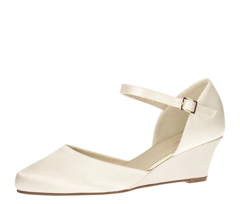 Rainbow Club Bridal Shoes Mallory - Two-Piece Pumps, Ivory Cream, Satin, Simple, Comfortably Padded, Wedge Heel, Ladies' Size 36.5 EU (UK 3.5)