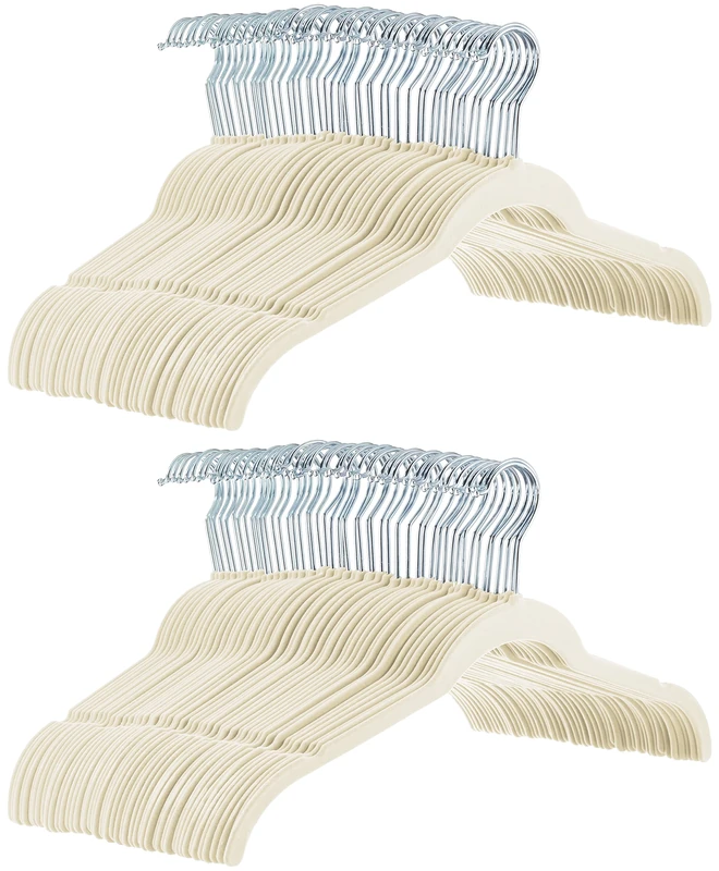 Amazon Basics Velvet Shirt/Dress Hangers, 100-Pack, Ivory