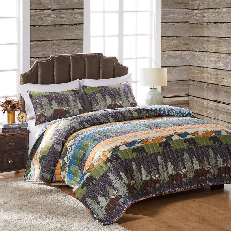 Greenland Home Black Bear Lodge Quilt Set, 2-Piece Twin, Cotton, Multicolor