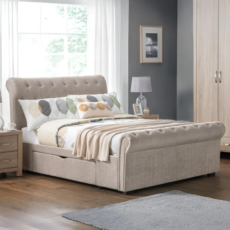 Julian Bowen Ravello 2 Drawer Storage Bed, Mink Chenille, King - Image 1