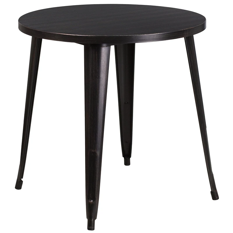 Flash Furniture Jeffrey Commercial Grade 30" Round Black-Antique Gold Metal Indoor-Outdoor Table
