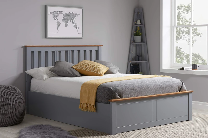 Birlea Phoenix 4ft Small-Double Ottoman Bed, Stone Grey, oak