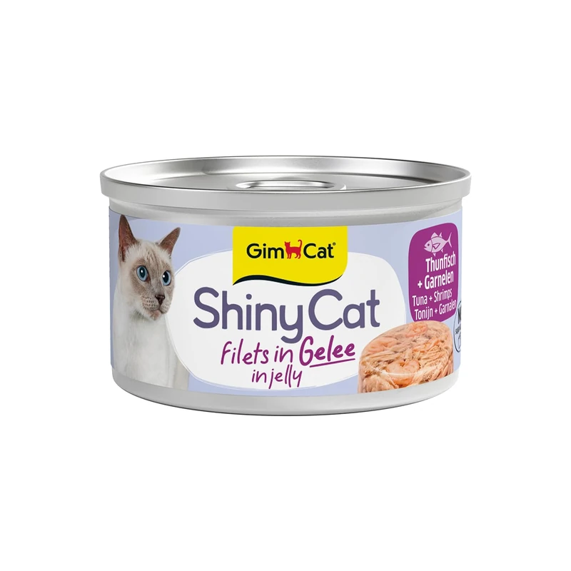 GimCat ShinyCat in Jelly Tuna with Shrimps - Wet food containing fish and taurine for cats - 48 tins (48 x 70 g)