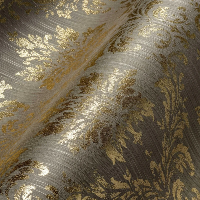 Architects Paper 306625 30662-5 Metallic Silk Wallpaper with Ornaments Baroque 10.05 m x 0.53 m Beige Metallic Made in Germany