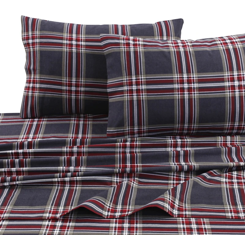 Tribeca Living HEPL170DPSSKI Heritage Plaid 5-ounce Flannel Printed Extra Deep Pocket Sheet Set King Multi