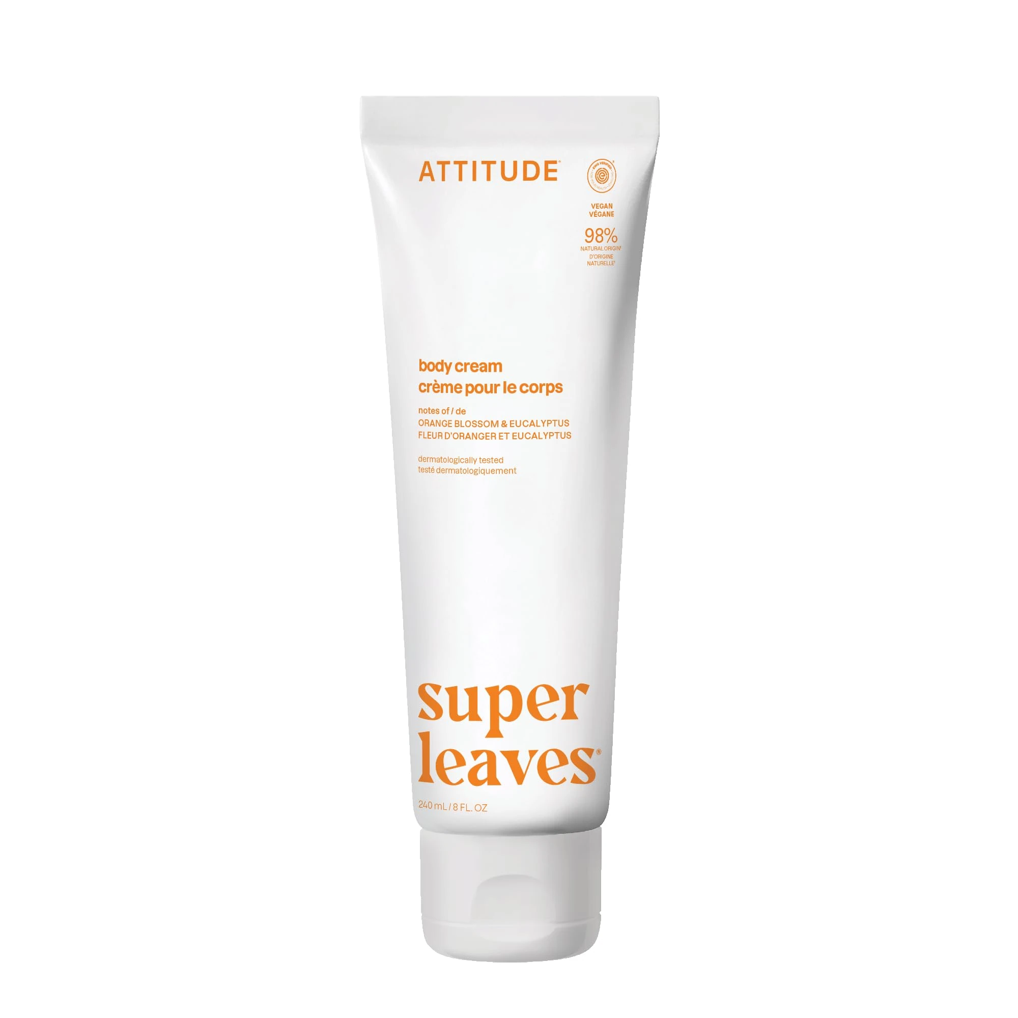 ATTITUDE Body Cream, EWG Verified Moisturizer, Vegan Moisturizing Products For Dry Skin, Dermatologically Tested, Orange Blossom & Eucalyptus, 240 mL