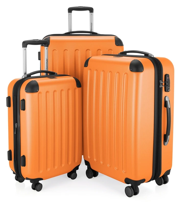 HAUPTSTADTKOFFER - SPREE hard shell suitcase, trolley suitcase, travel suitcase, 4 double wheels, Orange, Koffer-Set, Case
