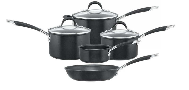 Circulon Momentum Milk, Saucepans and Fry Pan, Hard-Anodized Aluminum, Black, Piece of 5, Set