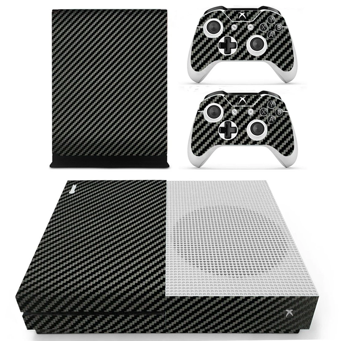 DOTBUY Vinyl Decal Full Body Skin Sticker For Microsoft Xbox One S Console And 2 Controllers And Kinect 2.0 (Carbon Fiber Black)