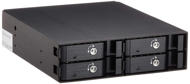 SilverStone SST-FS204B - Aluminium Trayless Hot Swap Mobile Rack Backplane / Internal Hard Drive Enclosure for 4x 2.5 Inch SAS/SATA HDD or SSD, fit in any 5.25 Inch Drive Bay, with Fan and Lock, black