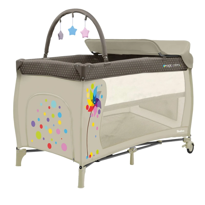 Asalvo 12593 Mix Plus Windmill Design Travel Cot, Multi-Colour - Image 1