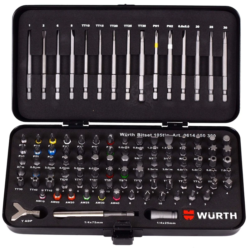 Wurth 614250300961 Screwdriver Bits Set, 105 pcs in Metal Case - Image 1