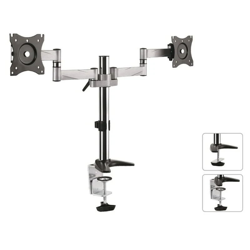Maclean MC-714 Dual Arm Monitor Mount for 13-27” Inch Screens - Double Arm Desk Stand Bracket with Clamp - Tilt, 360° Rotation & Twin 360° Swivel Arms - VESA Dimensions: 75x75-100x100