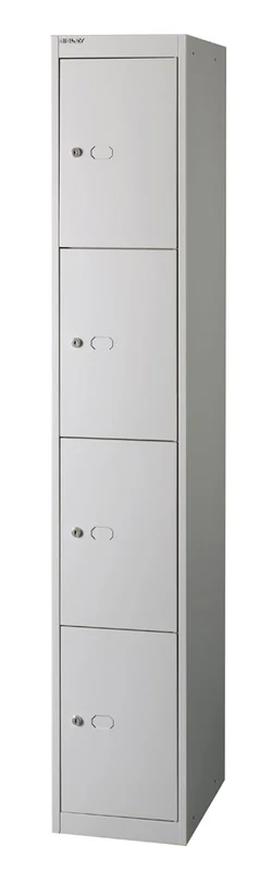 Office Hippo Bisley Steel Locker, Four Door, Fully Lockable Metal Storage, Metal Cabinet, Goose Grey, 30.5 x 45.7 x 180.2 cm
