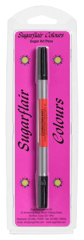 Sugarflair Christmas Red Edible Food Decorating Pen - Dual Tip Food Pens for Writing Messages & Drawing On Sugar Paste, Marzipan, Frosting Or Any Other Dry Smooth Surface