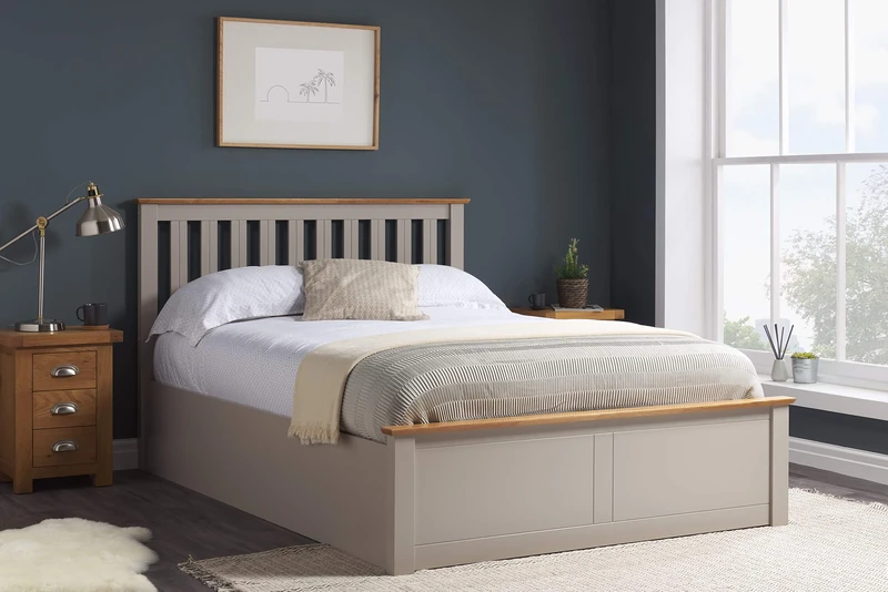 Birlea Phoenix 5ft Kingsize Ottoman Bed, Pearl Grey, oak, King