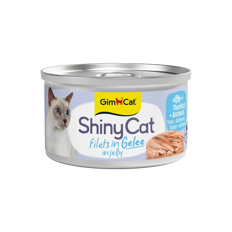GimCat ShinyCat Filet Tuna with Anchovies - Cat food with juicy fillet meat and no added sugar for adult cats - 48 tins (48 x 70 g)