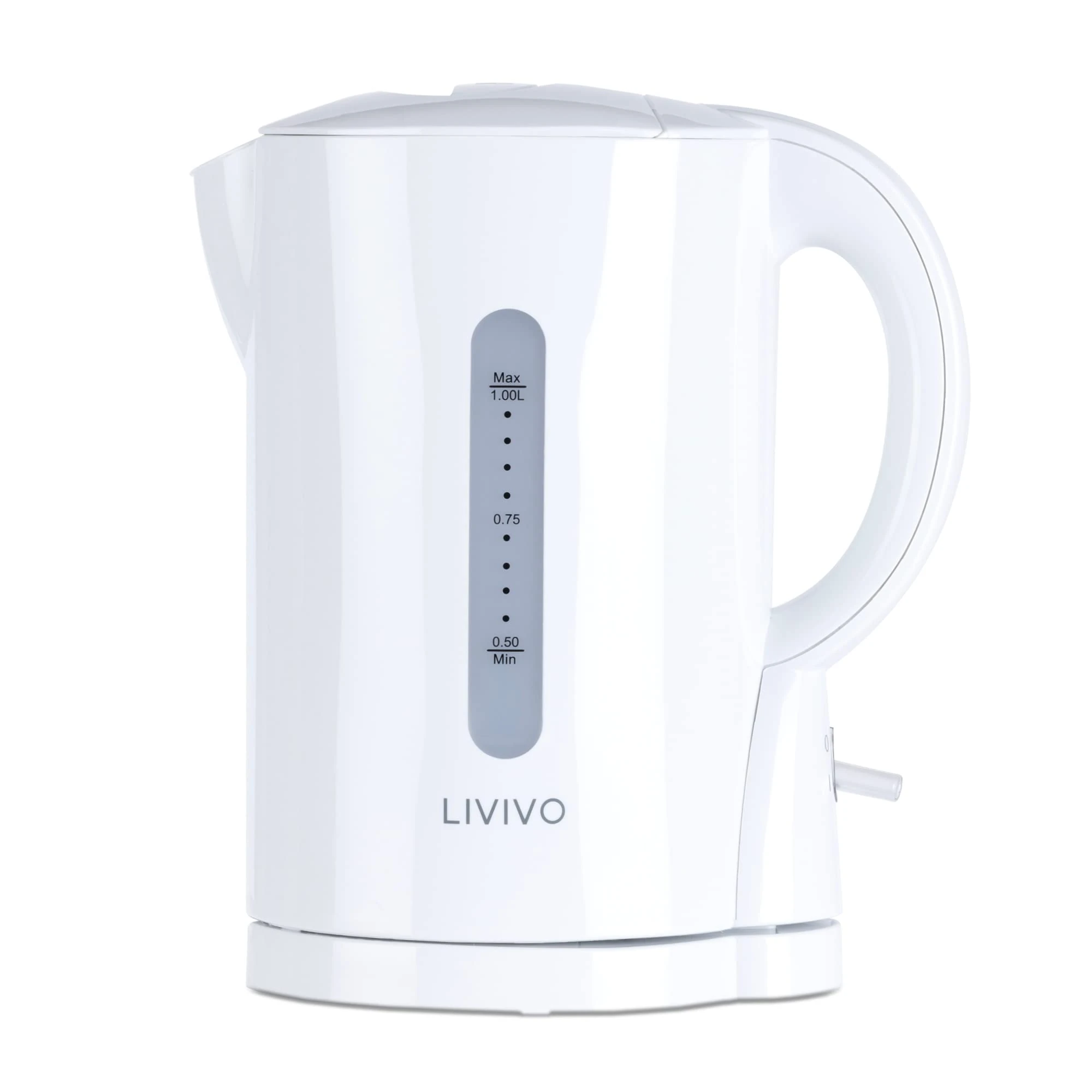 LIVIVO 1L Cordless 900W Kettle Compact for Travel, Guest Room, Office Makes 4 Cups of tea & coffee - Boil Protection & Auto Shut off [Energy Class A+] (White)