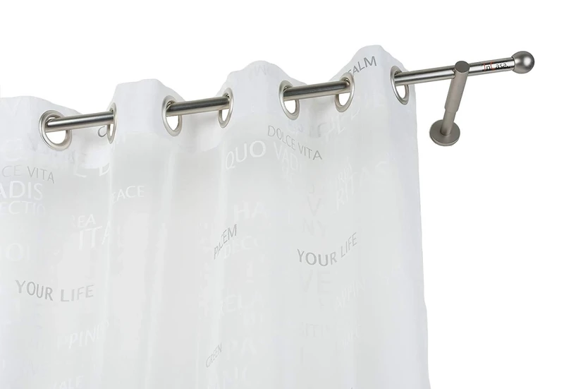 InCasa Curtain Pole: 20 mm Without Rings, Length 260 cm, Satin Steel with Longer mounts-Complete, Stainless, Grey