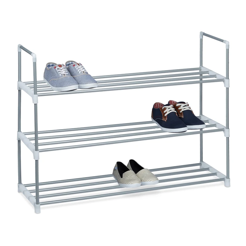 Relaxdays Shoe Rack, Size: 70 x 90 x 30 cm Shoe Storage made of Powder-Coated Metal with 3 Levels, 3 Shelves as Shoe Holder and Standing Shoe Stand for the Hallway for 12 Pairs of Shoes, Silver
