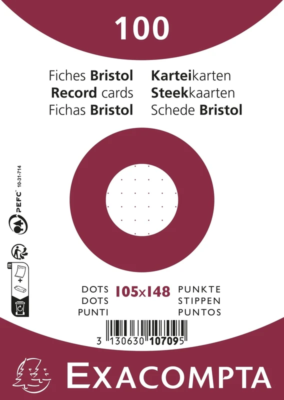 EXACOMPTA - Ref 10709E - Box of 20 packs of 100 sheets in film - bristol dots unperforated - format 105 x 148 mm - Clairefontaine paper PEFC certified - white