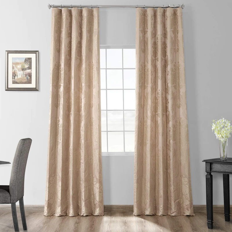 HPD Half Price Drapes Designer Damask Curtains For Room Decorations Faux Silk 50 X 120 (1 Panel), JQCH-20122011-120, Beige & Gold - Image 1