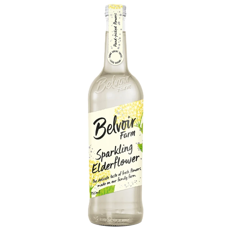 Belvoir Farm Sparkling Elderflower - Hand Picked Elderflowers | Great Taste Award Winner | Traditional Family Recipe | 100% Natural Ingredients | Suitable for Vegetarians & Vegans - 6 x 750ml Bottles
