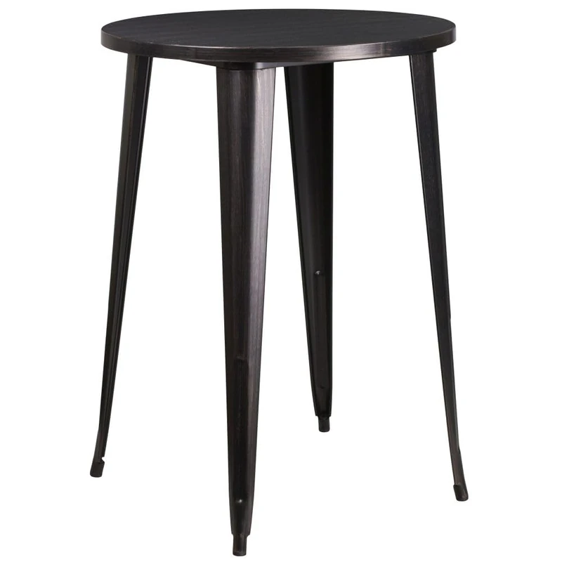 Flash Furniture Philip Commercial Grade 30" Round Black-Antique Gold Metal Indoor-Outdoor Bar Height Table