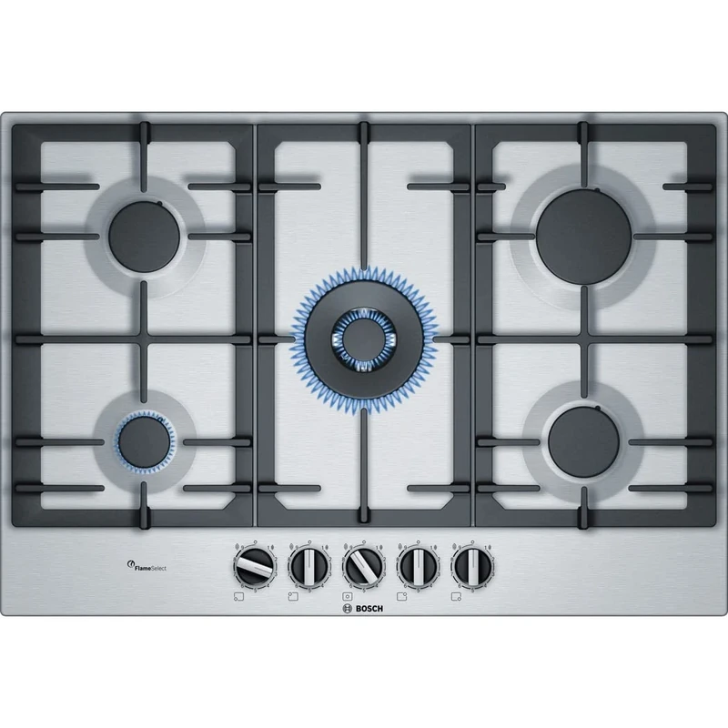 Bosch Elettrodomestici PCQ7A5B90 Series 6, Gas Hob, 75 cm, Stainless Steel