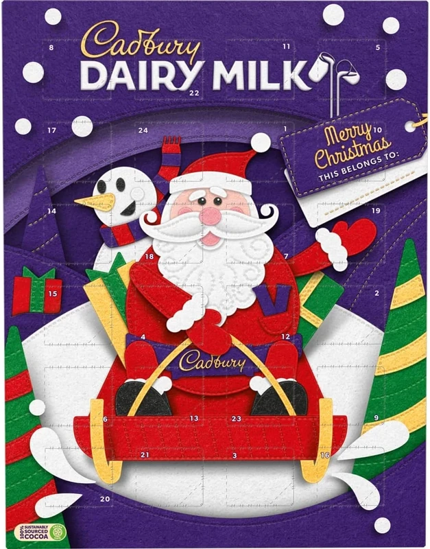 Cadbury Dairy Milk Chocolate Festive Advent Calendar, 24 Chunks of Cadbury Dairy Milk, Perfect for your Christmas Countdown, 90g (Pack of 1)