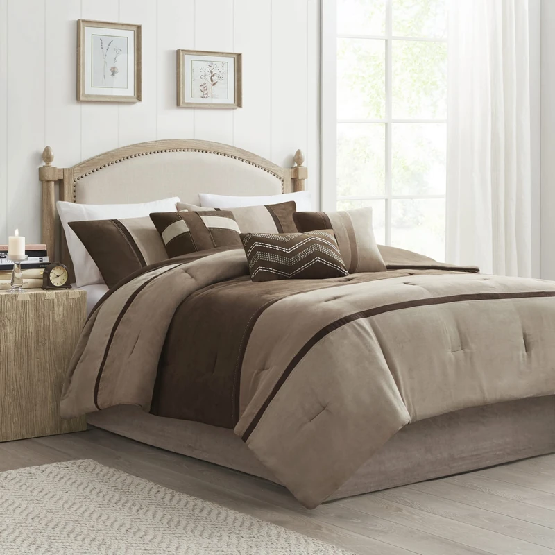Madison Park All Season Down Alternative Bedding, Matching Shams, Bedskirt, Decorative Pillows, Polyester, Brown, California King