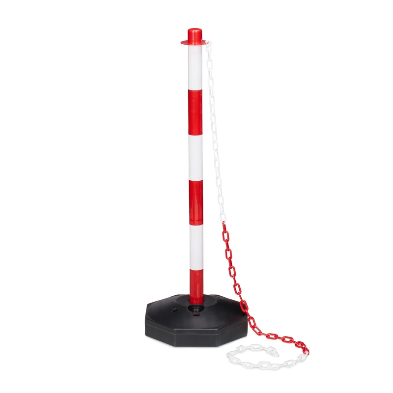 Relaxdays Parking Barrier, Size: 82 x 28 x 28 cm Chain Barrier made of Plastic w/ Practical Chains to Save Parking Spaces w/ Sturdy Base to Fill w/ Water or Sand, Red / White