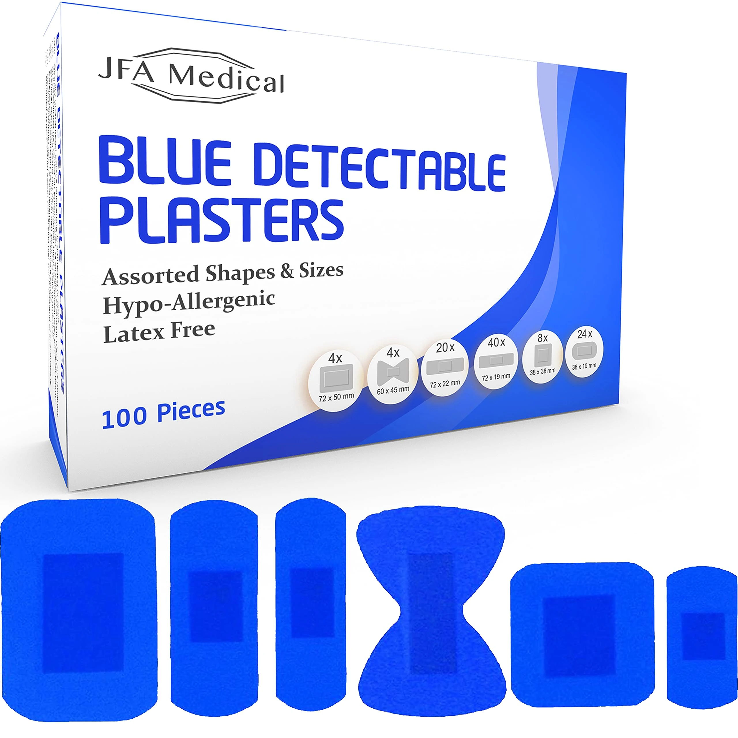 JFA Medical Blue Plasters 100 Plasters per Pack (Assorted (6 Sizes))