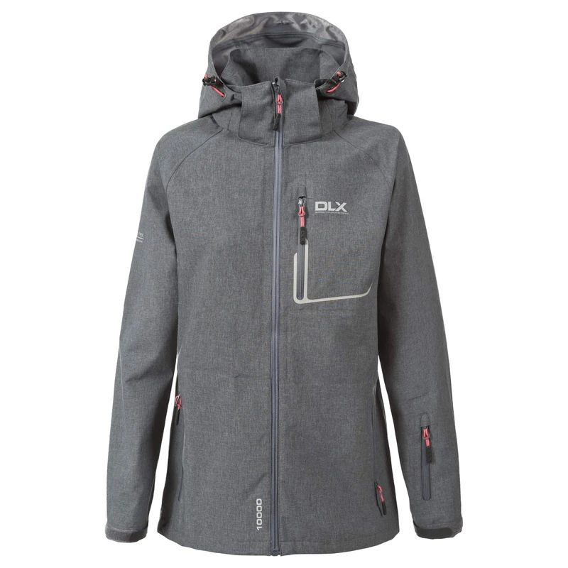 Trespass DLX Gita, Dark Grey Marl, XS, Waterproof Jacket with removable Hood & Underarm Ventilation for Women, X-Small, Grey