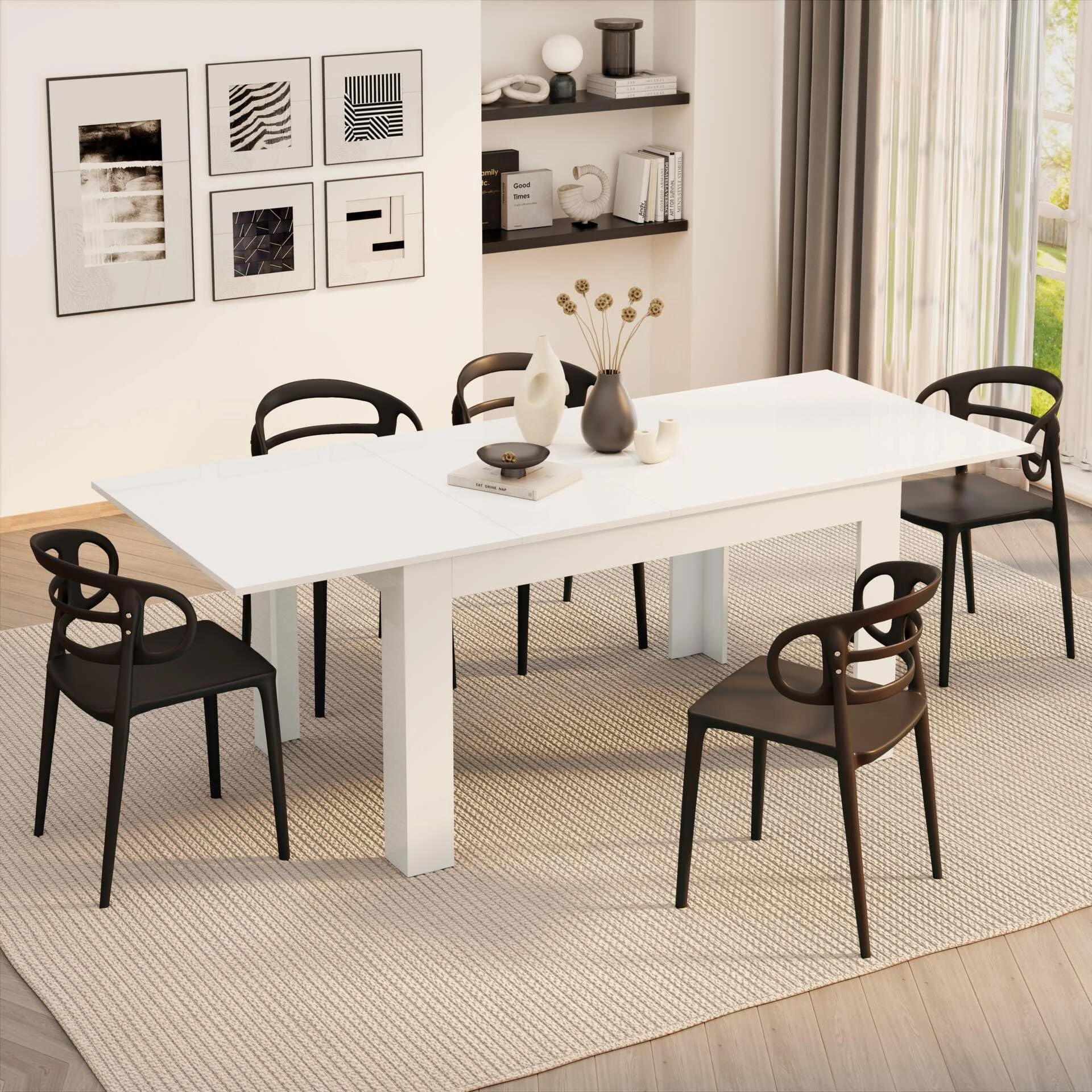 Mobili Fiver, Easy, Extendable dining table, 140(220) x90 cm, High Gloss White, Made In Italy