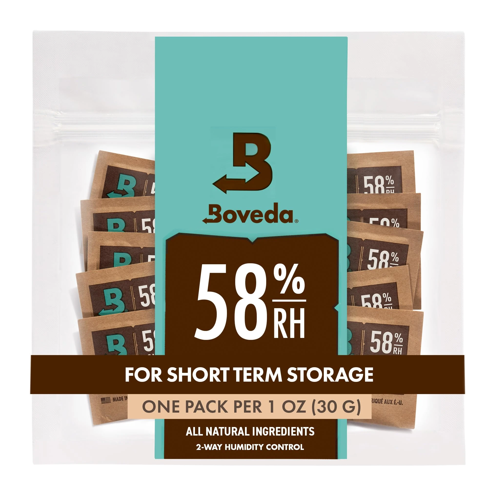 Boveda 58% Two-Way Humidity Control Packs for Storing 1 oz – Size 8 – 10 Pack – Moisture Absorbers for Small Storage Containers – Humidifier Packs – Hydration Packets in Resealable Bag