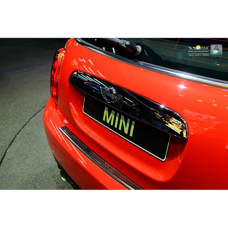 Avisa Stainless Steel Rear bumper protector 'Deluxe' compatible with Mini One/Cooper F56 3-doors 3/2014- Black/Red-Black Carbon