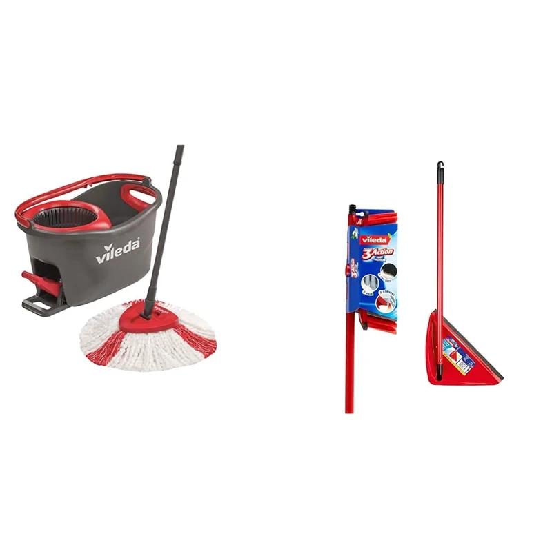 Vileda Turbo Microfibre Mop and Bucket Set with 3 Action Broom Plus Long Handled Dustpan - Image 1