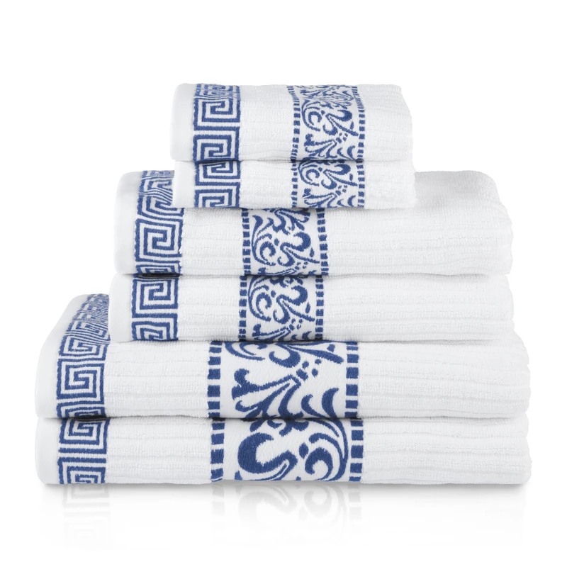Superior Decorative Cotton Bath Towel Set Athens, 6-Piece Navy Blue