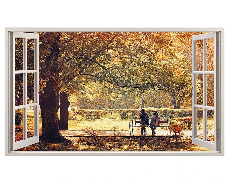 H836 Park Bench Autumn Trees Leaf Window Wall Decal 3D Art Stickers Vinyl RoomKids Bedroom Baby Nursery Cool Livingroom Hall Boys Girls (HUGE (100x175cm))