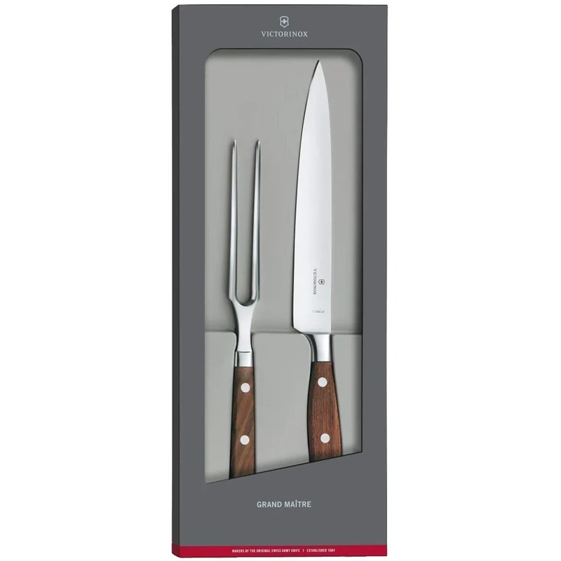 Victorinox Grand Maître, Carving Set, 2 Pieces, Extra Sharp Blade, Noble Wooden Handle, Stainless Steel, Brown