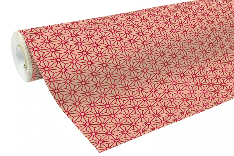 Clairefontaine 223802C - A Reel of Recycled Raw Kraft Paper - Dimensions: 50mx70 cm - 70g - Pattern: Red Geometric - Recycled paper, ideal for gift wrapping