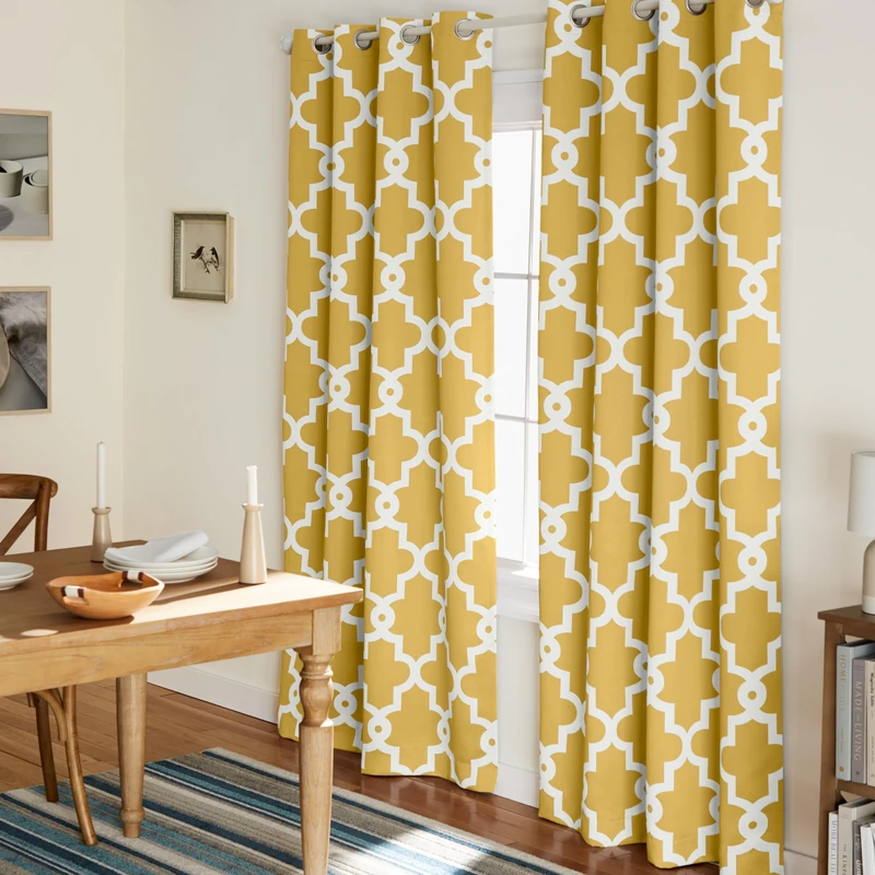 Exclusive Home Curtains Ironwork Woven Blackout Grommet Top Panel Pair, Sundress Yellow, 52x108, 2 Piece