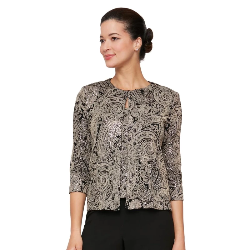 Alex Evenings Women's Jacket and Scoop Tank Top Twinset (Petite and Regular Sizes) Dress Shirt, Black/Stone, XL