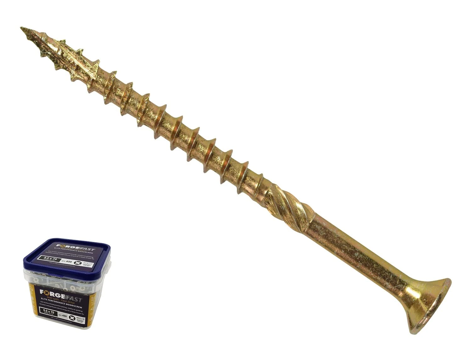 ForgeFast Elite Fast-Start Woodscrews | 5.0 x 90mm | Zinc Yellow | Tub 350