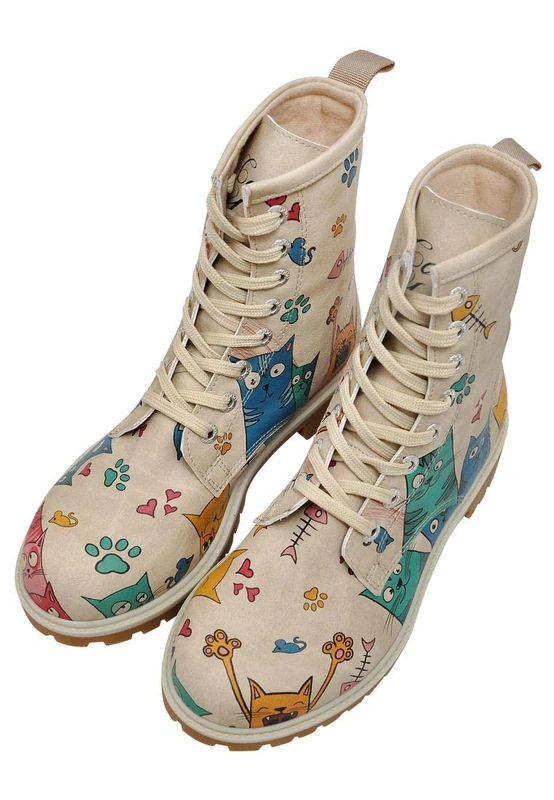 DOGO Shoes Vegan Women's Ankle Boots - Cat Lovers, Beige, 7 UK