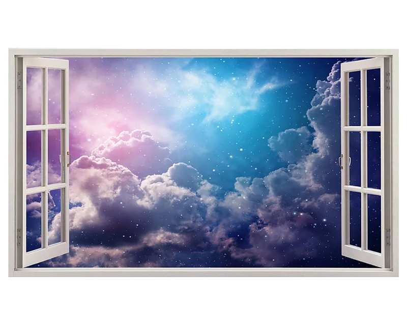 H670 Night Sky Stars Clouds Purple Window Wall Decal 3D Art Stickers Vinyl RoomKids Bedroom Baby Nursery Cool Livingroom Hall Boys Girls (HUGE (100x175cm))