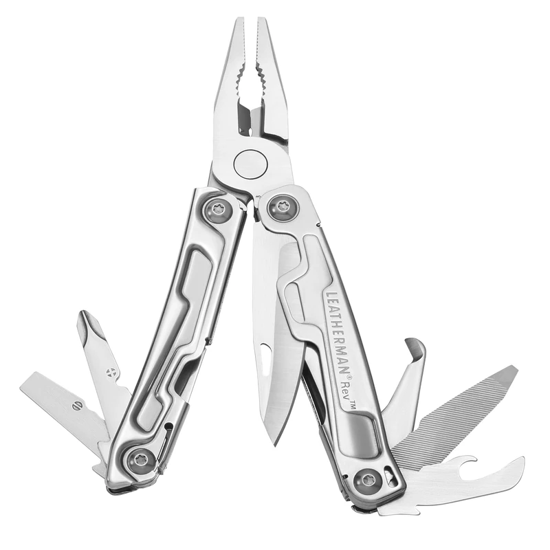 Leatherman Rev Multi-Tool - 14 Tools with Blade for Camping & DIY, Stainless Steel, Silver, With Nylon Holster